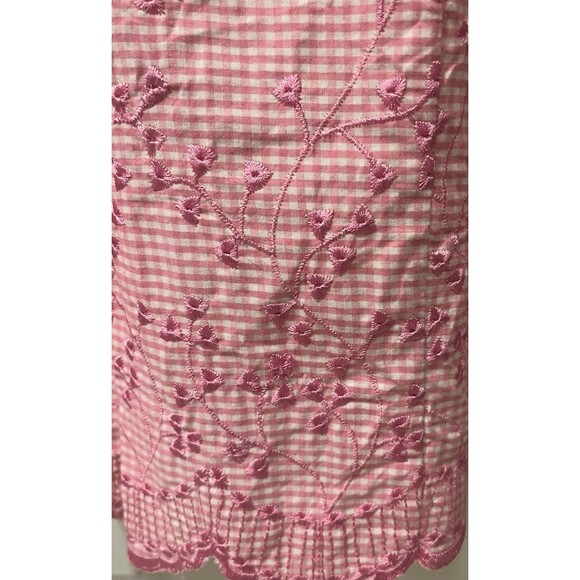 VTG JG Hook Gingham Floral Embroidered Sheath Dress Womens 16 Pink Cottagecore - Picture 3 of 4